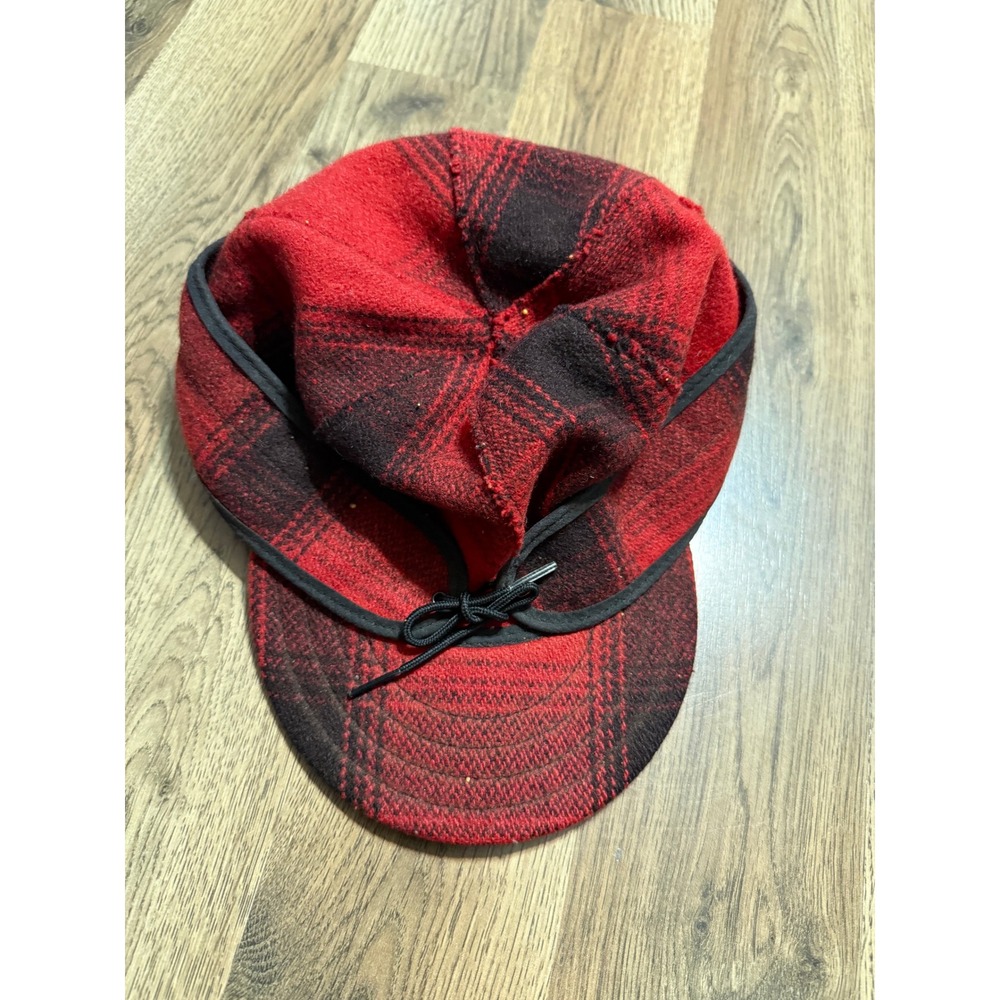 Stormy Kromer The Original Cap Mens 7 1/8 Red Plaid Wool Winter Hat Ear Flaps
